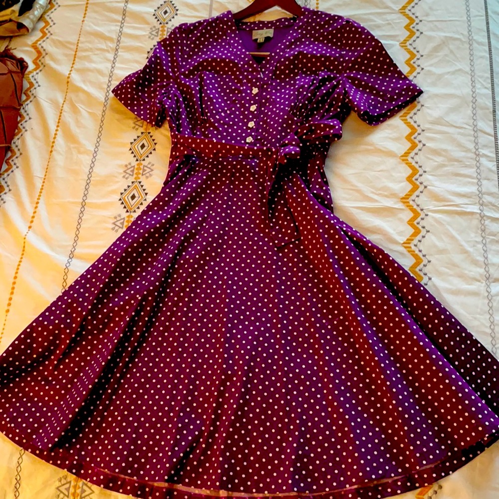 Lindy Bop purple polka dress